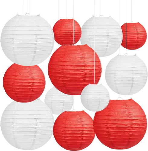Vista 10 de Faroles de papel azules, 12 piezas de 6 a 12 pulgadas redondas para colgar decoraciones de fiesta