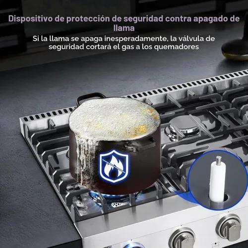 Vista 6 de AAOBOSI Placa de cocina de gas de 36 pulgadas con 6 quemadores, estufa de acero inoxidable integrada de 78,000 BTU, estufa comercial independiente