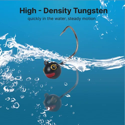 Vista 4 de 10 cabezas de tungsteno con soporte para cebo, cabeza redonda para pequeños cebos de plástico y peces, Crappie y Bluegills