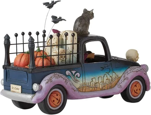 Vista 3 de Enesco Jim Shore Heartwood Creek - Figura de camioneta con ruedas malvadas de Halloween, resina de piedra, hecha a mano, figuras de bruja