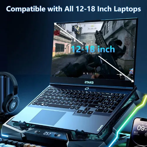 Vista 4 de G-STORY Almohadilla de enfriamiento para laptop para juegos, enfriador de laptop con 10 potentes ventiladores turbo para computadora portátil de 12