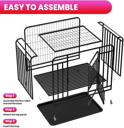 Vista 2 de 42 Heavy Duty Metal Pet Dog Cage Crate 3-Door Lock Design Kennel with 4 Brake Wheels & Removable Bottom Tray