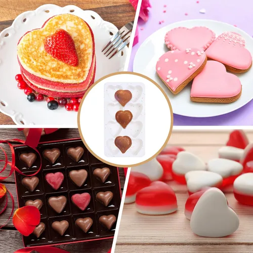 Vista 6 de 3 moldes de corazón de silicona con 8 cavidades en forma de corazón para hornear magdalenas de grado alimenticio, velas fáciles de limpiar, resina