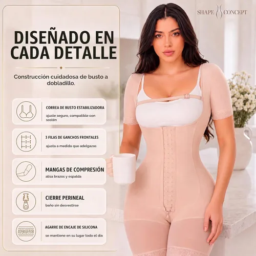 Vista 6 de SHAPE CONCEPT 387 Fajas Colombianas Moldeadoras Tummy Control Shapewear Mangas Beige