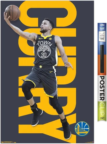 Vista 19 de Trends International NBA Golden State Warriors - Póster de pared de Stephen Curry 18, 14.725 x 22.375 pulgadas, versión enmarcada de madera