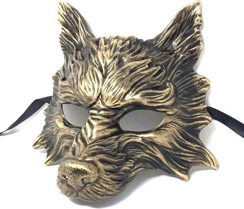 Vista 12 de Máscara de lobo de estilo steampunk, aterrador, terror, diablo, lobo, mascarada, disfraz de Halloween, cosplay, fiesta Negro