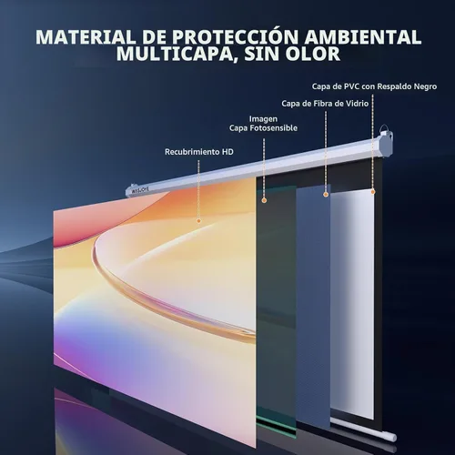 Vista 2 de WASJOYE 100'' Pantalla de Proyector Manual Plegable - Pantalla de Proyección Retráctil 4K HD con Bloqueo Automático - Pantalla de Proyector 16:9