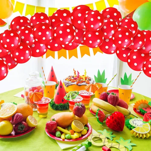 Vista 6 de Sumind 100 globos de látex de lunares negros y rojos, decoraciones de mariquita y fresa para decoración de fiestas, cumpleaños, suministros de boda
