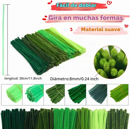 Vista 8 de URSDIART Limpiapipas verdes, 500 piezas, 7 tallos surtidos de chenilla Serie verde