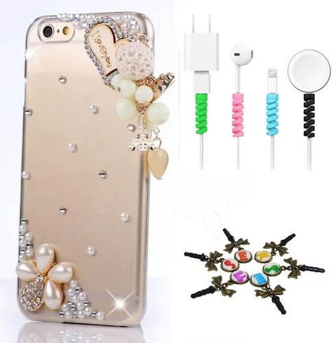 Vista 7 de Bling Case compatible con iPhone 5C - Elegante - 3D hecha a mano [Serie Sparkle Series] Eiffel diseño mariposa oso perla diseño mariposa cubierta