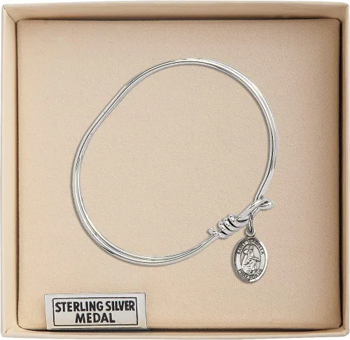 Vista 3 de Pulsera ovalada con gancho de ojo con Santa Isabel de Portugal en plata de ley