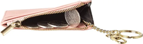 Vista 6 de Sodsay Estuche para tarjetas cartera delgada con bolsillo frontal para mujer sujetatarjetas con llavero