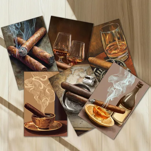 Vista 4 de Aihonmin Whisky de cigarros, paquete de 6 pinturas por números para adultos principiantes, whisky, cigarrillos, kits de pintura al óleo sobre lienzo