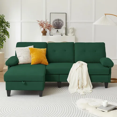 Vista 10 de Sofá modular convertible de 84 pulgadas, moderno sofá pequeño en forma de L de tela de lino con diván reversible, sofá de 3 asientos para sala