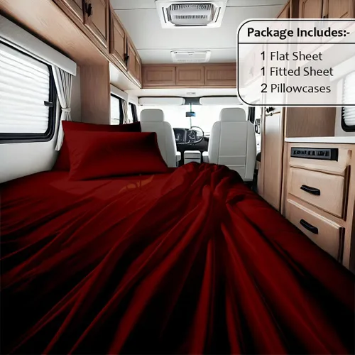 Vista 3 de Shreem Linen Juego de sábanas de microfibra para RV, 48x75 3/4 cama litera, burdeos sólido - Se ajusta a colchones de hasta 8 pulgadas