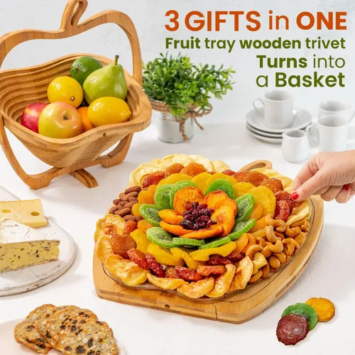 Vista 2 de Cesta de regalo de frutas secas y nueces, bandeja de regalo de aperitivos naturales surtidos saludables, bandeja de comida extra grande para fiesta