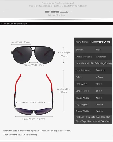 Vista 6 de MERRY'S Hombres Clásico Marca HD polarizado Gafas de sol de conducción de aluminio gafas de sol S8611