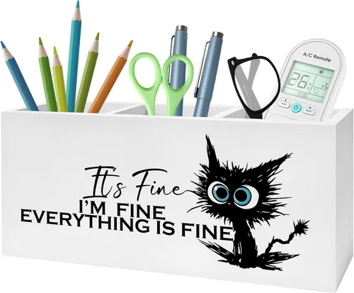 Vista 8 de Zarigüeya Sarcástica Enojada Portalápices y Portaplumas para Escritorio, First of All I'm A Delight Organizador de Lápices de Madera para Accesorios