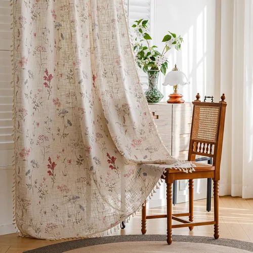 Vista 18 de Cortinas florales de granja semiopacas para sala de estar, de 63 pulgadas de largo, mezcla de lino y algodón, paneles de cortina de ventana cortos