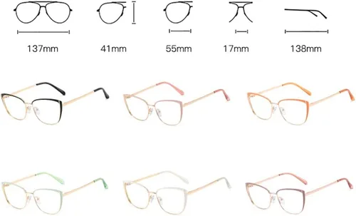 Vista 8 de Gafas de bloqueo de luz azul retro para mujer, marco de metal, gafas de ojo de gato