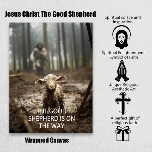 Vista 2 de Lienzo decorativo cristiano para pared, póster de Jesús rescatando a las ovejas perdidas, impresión del buen pastor está en camino, póster religioso