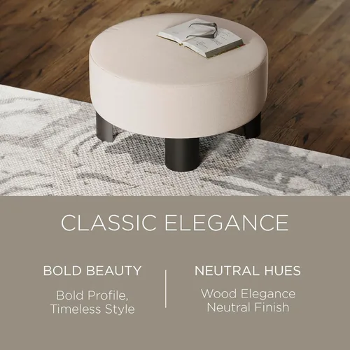Vista 3 de Maven Lane Celia - Otomano tapizado redondo grande y contemporáneo, reposapiés acolchado para sofá o silla con patas de madera en acabado negro