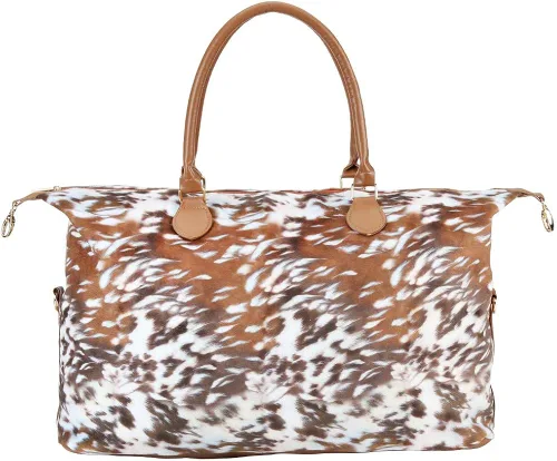Vista 2 de Bolsa de fin de semana para mujer, bolsa de viaje grande con correa para el hombro, vaca y leopardo