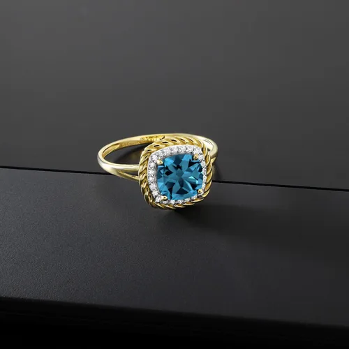 Vista 5 de Gem Stone King Anillo de compromiso de oro amarillo de 10 quilates con piedra natal y diamante blanco Cojín de 0.276 in Anillo de oro