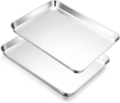 Vista 11 de E-far Mini bandeja para horno tostador, bandeja para hornear galletas de acero inoxidable de 9.4 x 7.3 pulgadas, bandeja pequeña de metal no tóxico
