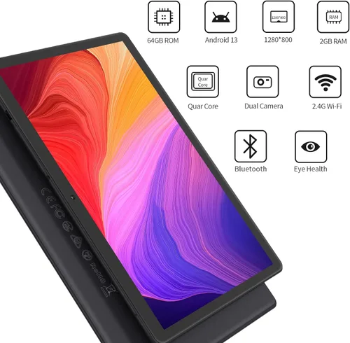 Vista 2 de PRITOM Tableta de teléfono Android 13 de 10 pulgadas con ranura SIM, 64 GB Quad Core, pantalla táctil IPS, cámara trasera de 8 MP WiFi GPS Bluetooth