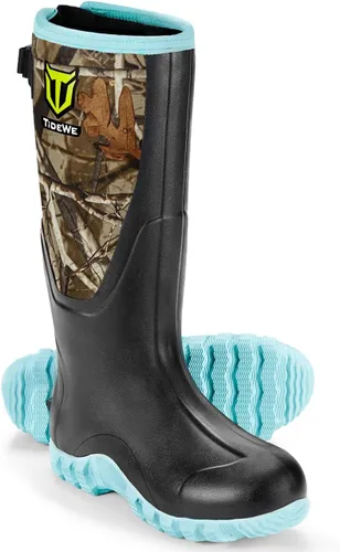 Vista 9 de TIDEWE Botas de goma para mujer con vástago de acero, botas de lluvia Negro Rosa