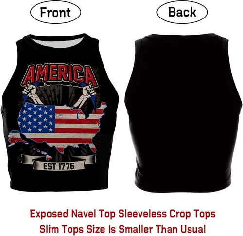 Vista 8 de Eciodci Camiseta corta con la bandera estadounidense para mujer, patriótica del 4 de julio, suave, de verano, sin mangas, con bandera de Estados
