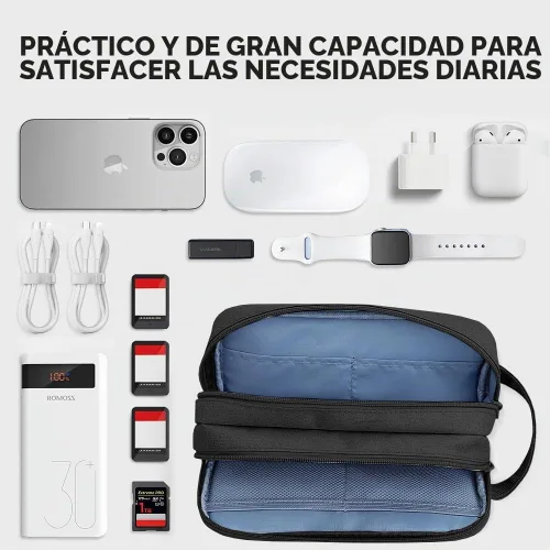 Vista 4 de Teskyer Bolsa organizadora de cables, organizador de accesorios electrónicos de viaje, bolsa de tecnología portátil para cargadores de teléfono