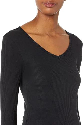 Vista 4 de Amazon Essentials - Camisas de manga larga de punto con cuello en V de canalé para mujer, de ajuste delgado para superposición