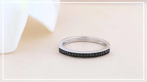 Vista 4 de Dazzlingrock Collection Alianza de boda redonda apilable de diamante negro para mujer (0.10 ctw, color negro, claridad oppaco) en plata de ley 925