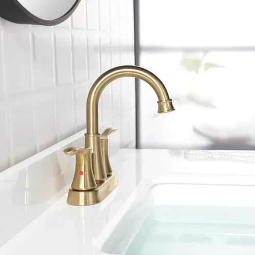 Vista 9 de PARLOS Grifo de lavabo de baño dorado cepillado de 4 pulgadas para tocador Oro cepillado