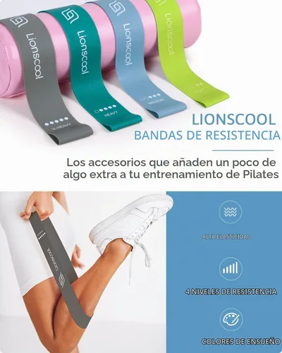 Vista 6 de LIONSCOOL Pilates Ring Set 14" Magic Circle, 9" Mini Ball, Resistance Bands Foam-Padded Fiberglass Pilates Ring, 400 lb Anti-Burst Ball, Latex