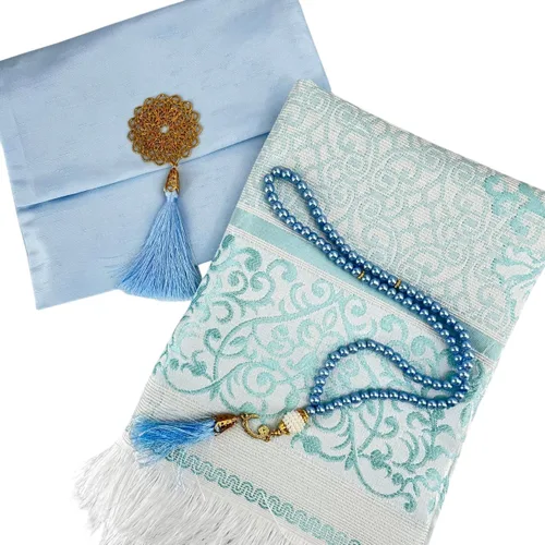 Vista 6 de BABY SHOWER CHOCOLATE Juego de alfombra de oración musulmana y Tasbeeh con bolsa Shantung portátil de alta calidad, suave Janamaz Sajadah