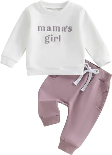 Vista 9 de Ropa para bebé y niña, sudadera de manga larga con estampado de letras y pantalones jogger elásticos recién nacidos, conjunto de otoño e invierno