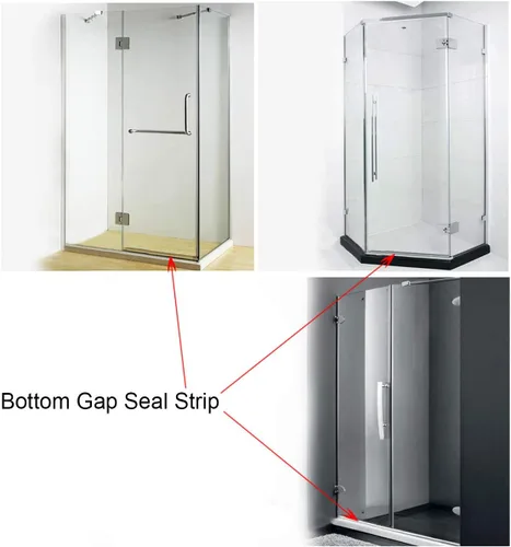 Vista 6 de Sello inferior de puerta de cristal, tira impermeable cortable para vidrio de 1/4 de pulgada, 27.5 pulgadas de longitud, puerta de ducha