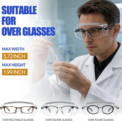 Vista 5 de Paquete de 2 lentes de seguridad para colocar sobre gafas con lente antivaho y arañazos, lentes de seguridad ANSI Z87.1, patillas ajustables