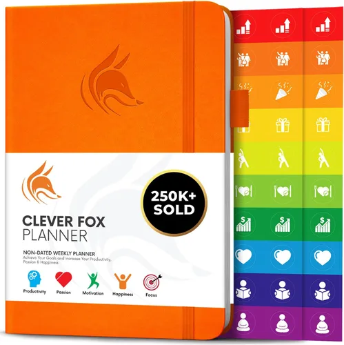 Vista 23 de Clever Fox Planner – Planificador semanal y mensual sin fecha para productividad, manejo del tiempo y objetivos – Diario organizador – A5