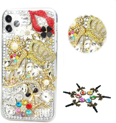 Vista 16 de Sparkle Case Compatible con Samsung Galaxy Z Flip 2 5G - Elegante - Funda 3D hecha a mano con corona brillante y labios sexy para niñas de tacón