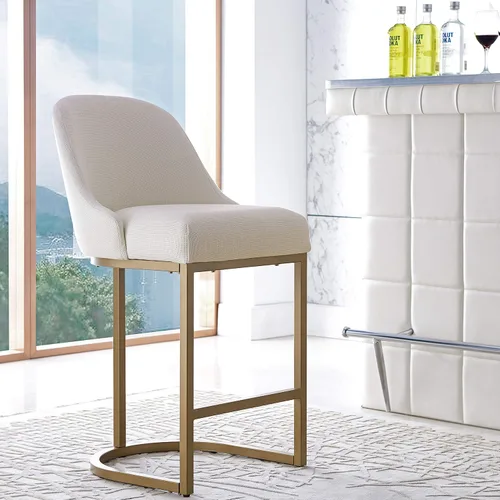 Vista 95 de Leick Home 214536 Barrelback Silla de comedor con base de metal, juego de 2, para comedor, asiento moderno de lino negro y base de metal dorado