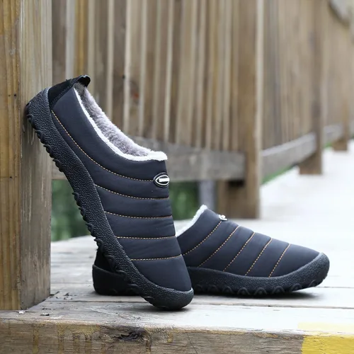 Vista 3 de UBFEN - Pantuflas cálidas de invierno para hombre y mujer con forro de felpa mullida, zapatos de casa con suela de goma antideslizante