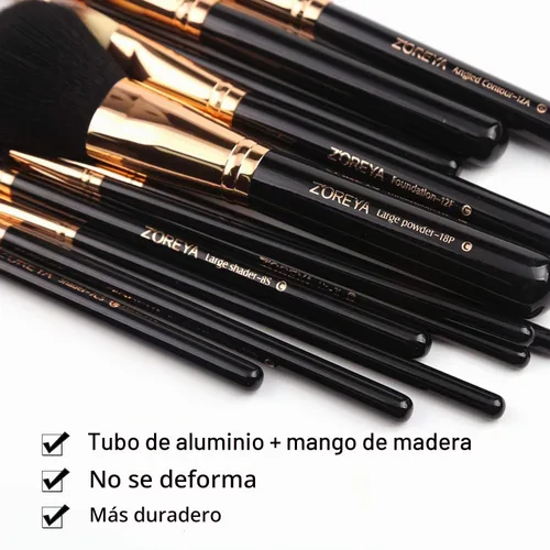 Vista 5 de Zoreya - Juego de brochas de maquillaje de pelo sintético, 12 unidades Negro