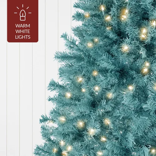 Vista 18 de Best Choice Products Árbol de Navidad azul bebé preiluminado de 6 pies, decoración navideña artificial completa con 947 puntas de rama, 250 luces