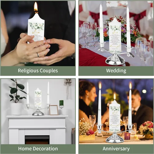 Vista 2 de Juego de 3 velas florales Unity para ceremonia de boda con soporte de plata, accesorios de boda para recepción