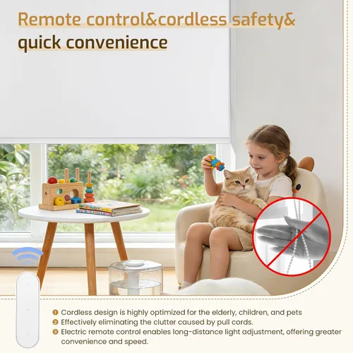 Vista 6 de Grandekor Persiana Enrollable Motorizada con Control Remoto, Persianas Motorizadas 100% Blackout Persianas Eléctricas, Persianas de Ventana Sin