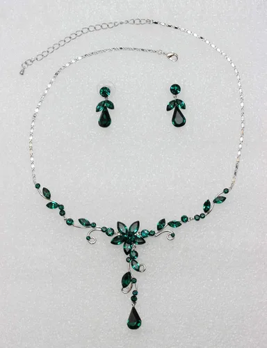 Vista 2 de Faship Precioso conjunto de pendientes y collar floral de cristal